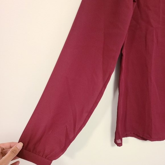 ESPRIT Vintage Red Sheer Blouse Floral Emb… - Picture 4 of 7